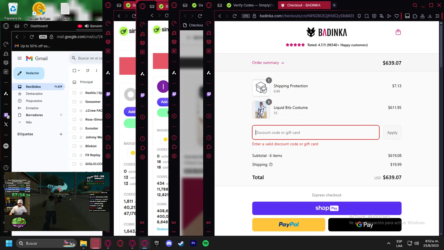 Badinka coupon code screenshot showing code GET20 applied at Badinka checkout page. Uploaded by SimplyCodes community member Handivlak on Aug 23, 2025