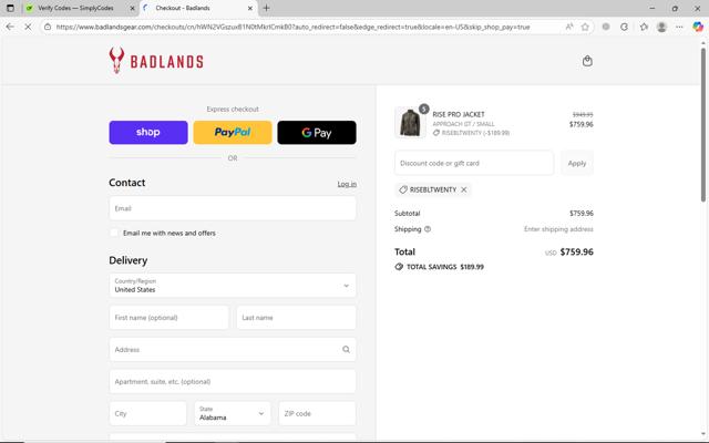 Badlands Gear checkout page showing Badlands Gear discount code box | Screenshot taken by SimplyCodes community member on Sep 2, 2025