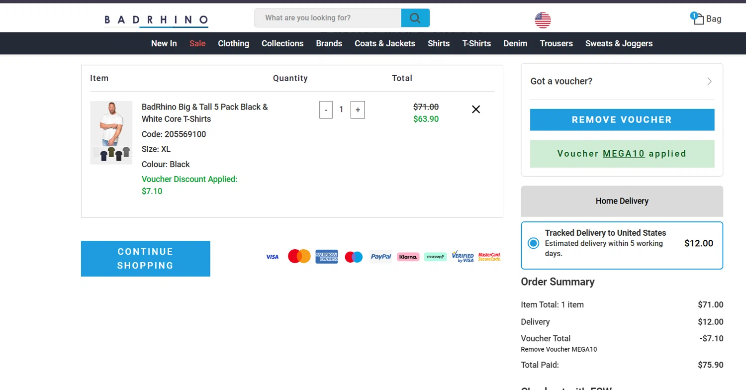 BadRhino discount code screenshot showing code Mega10 applied at BadRhino checkout page. Uploaded by SimplyCodes community member Coolemorestt on Feb 27, 2025