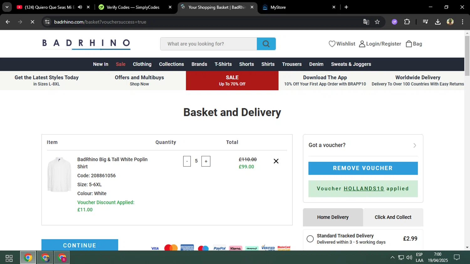 BadRhino discount code screenshot showing code HOLLANDS10 applied at BadRhino checkout page. Uploaded by SimplyCodes community member osquitarivas on Apr 19, 2025