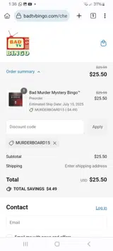 MURDERBOARD15 coupon verification screenshot