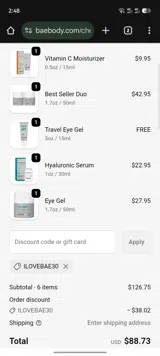 ILOVEBAE30 coupon verification screenshot