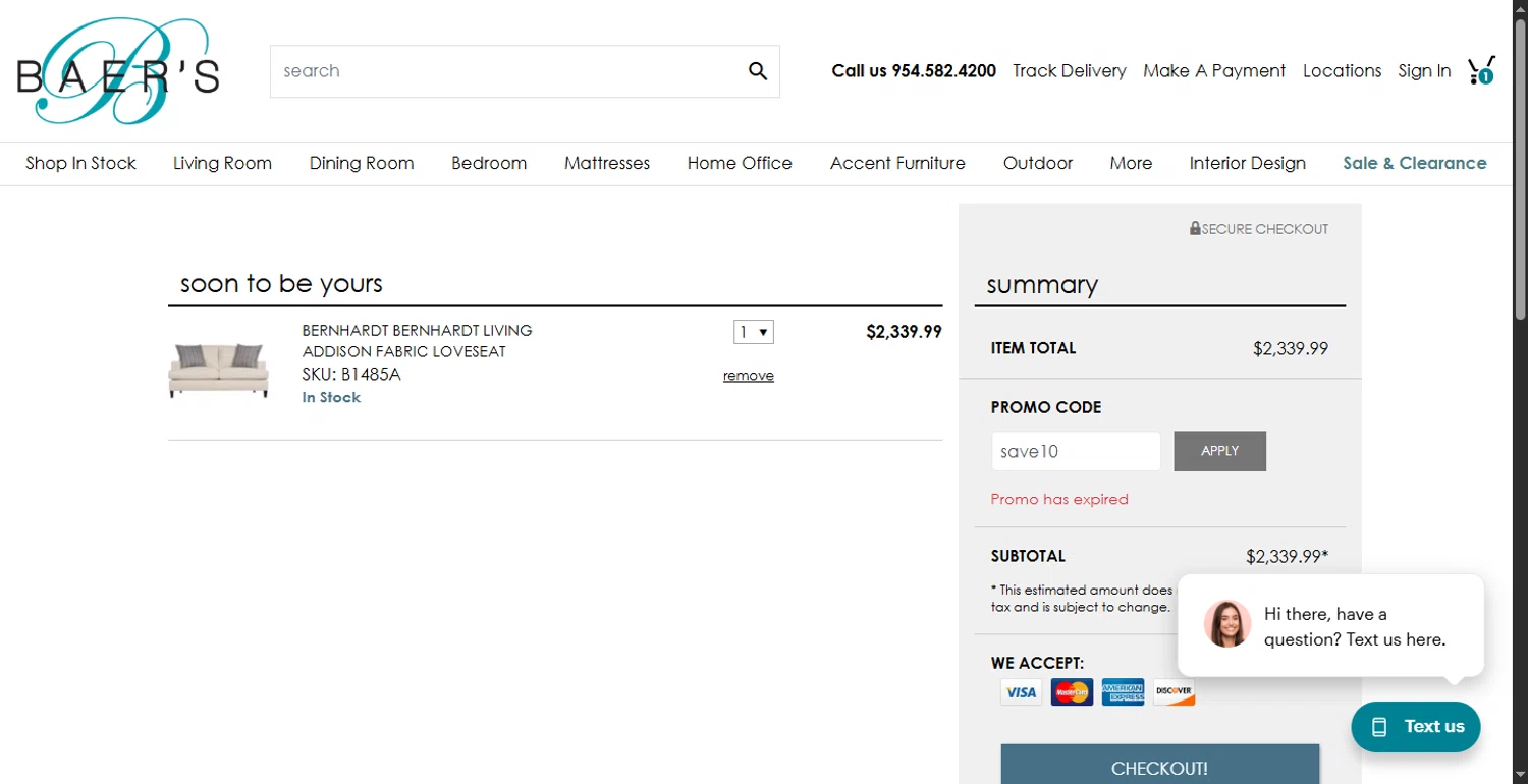 Baer's promo code screenshot showing code save10 applied at Baer's checkout page. Uploaded by SimplyCodes community member BonusFox1297 on Jul 16, 2025
