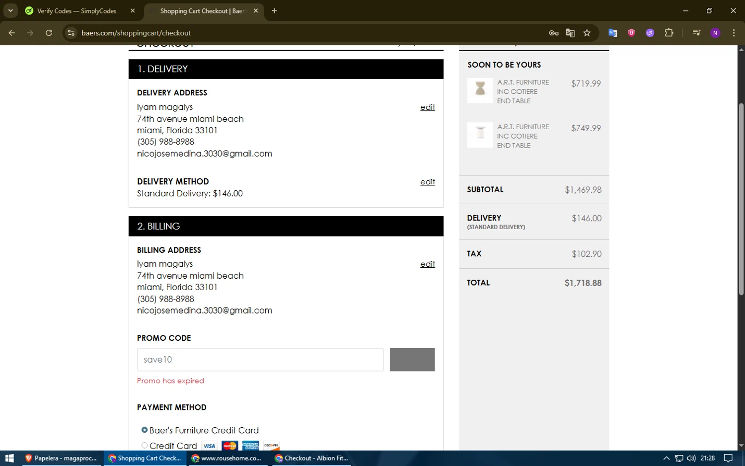 Baer's promo code screenshot showing code save10 applied at Baer's checkout page. Uploaded by SimplyCodes community member Voucher200 on Jul 16, 2025
