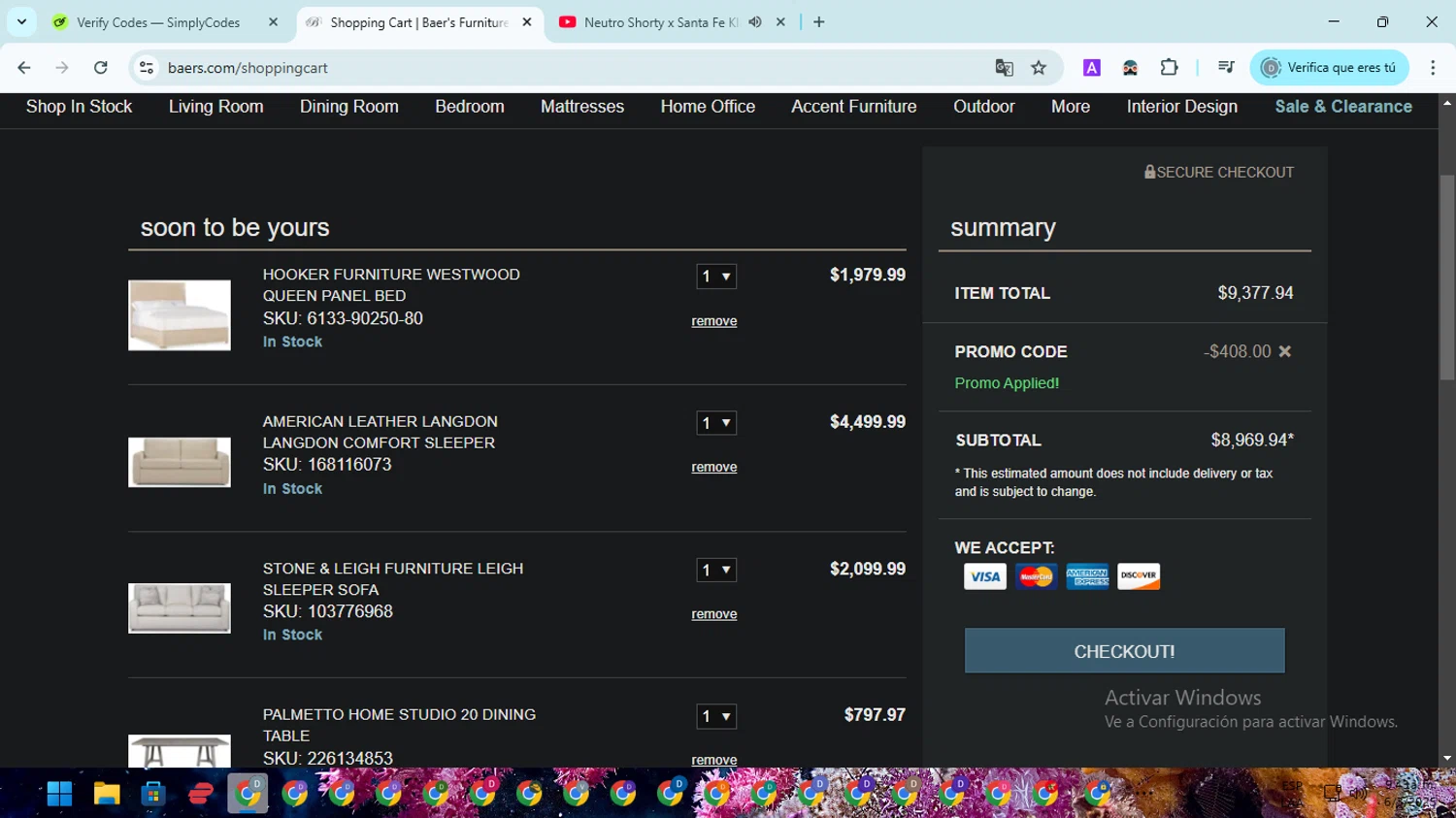 Baer's checkout page showing Baer's promo code box | Screenshot taken by SimplyCodes community member on Mar 6, 2025