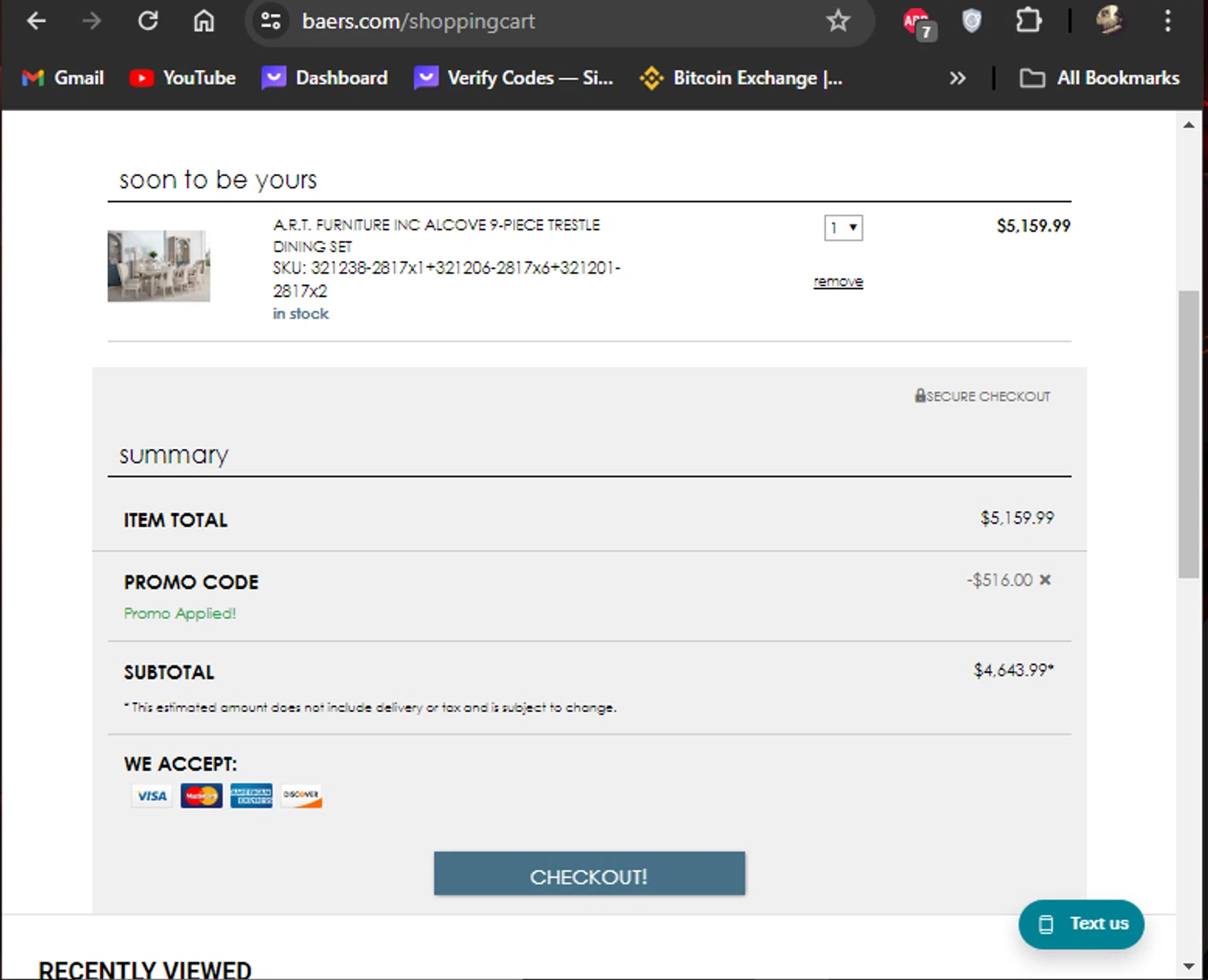 Baer's checkout page showing Baer's promo code box | Screenshot taken by SimplyCodes community member on Apr 19, 2024