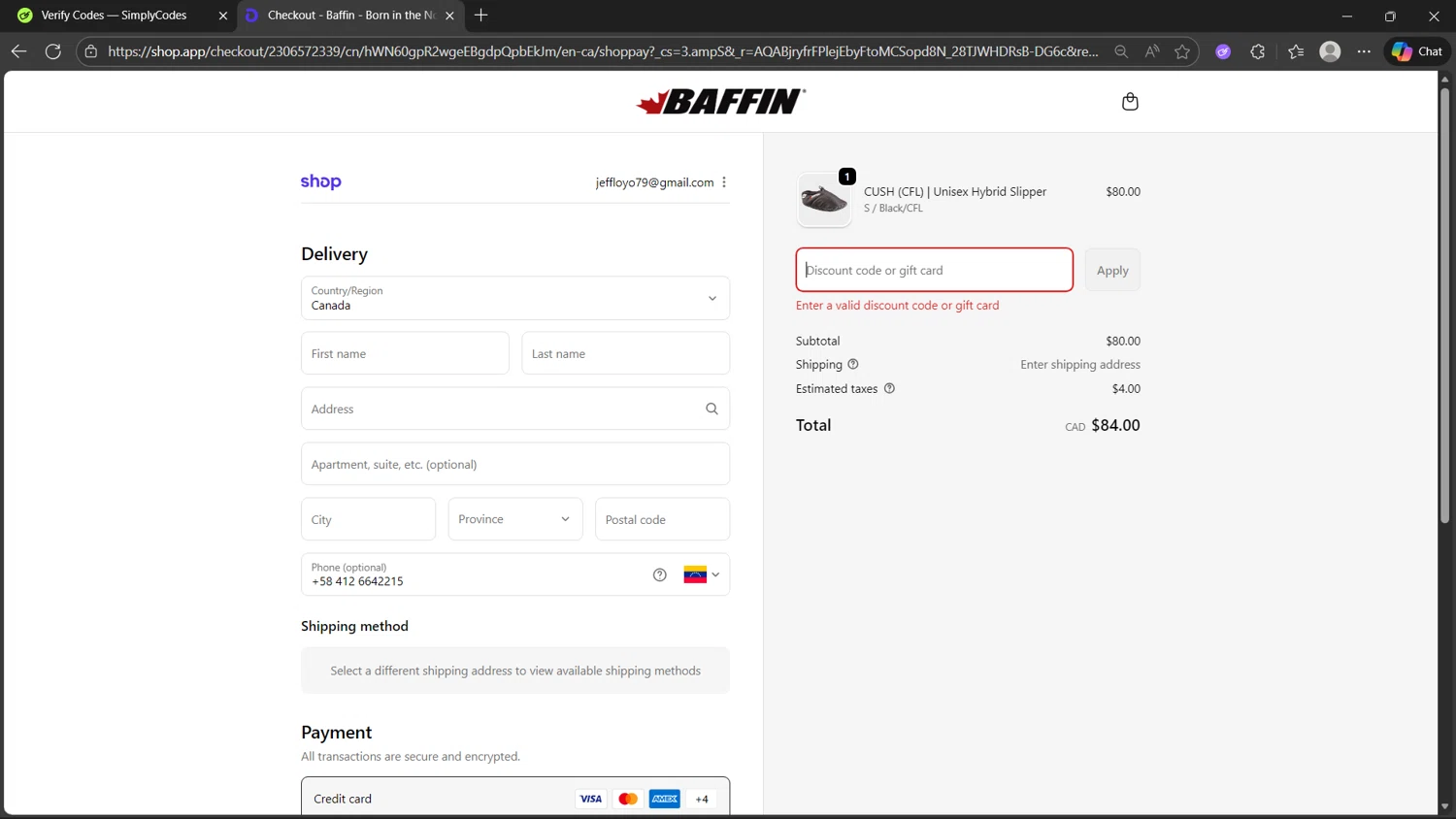 Baffin discount code screenshot showing code 7FC47R6 applied at Baffin checkout page. Uploaded by SimplyCodes community member MightyHunter5940 on Dec 3, 2025