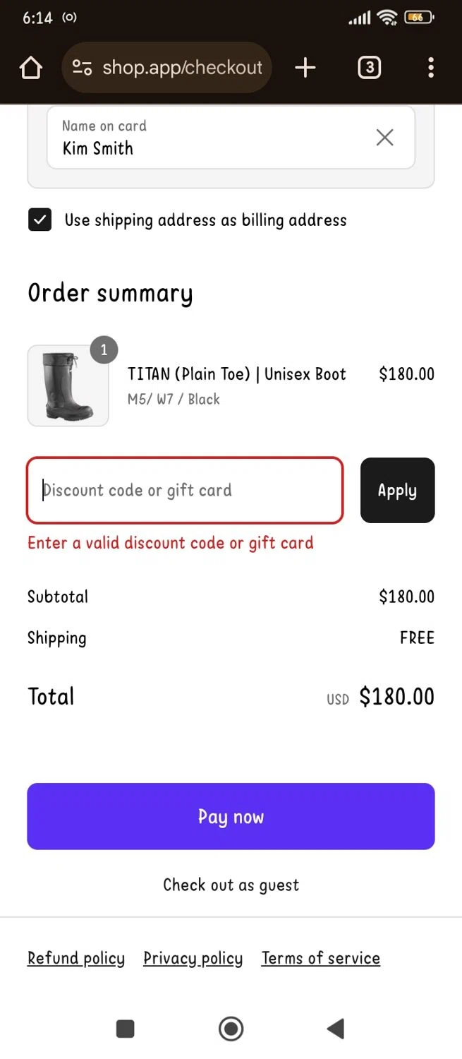 Baffin discount code screenshot showing code BCFM24 applied at Baffin checkout page. Uploaded by SimplyCodes community member KimChrista_ on Mar 24, 2025