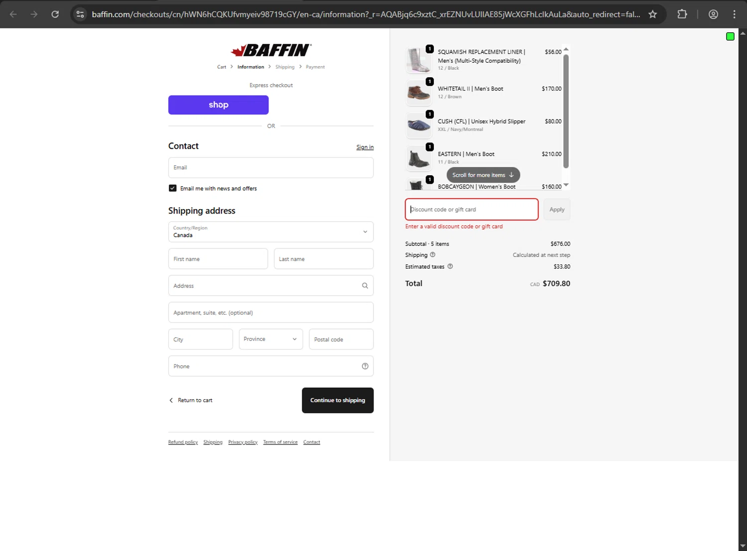Baffin discount code screenshot showing code elemental applied at Baffin checkout page. Uploaded by SimplyCodes community member RINITOSHI on Dec 21, 2025