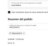 WELCOME10 coupon verification screenshot