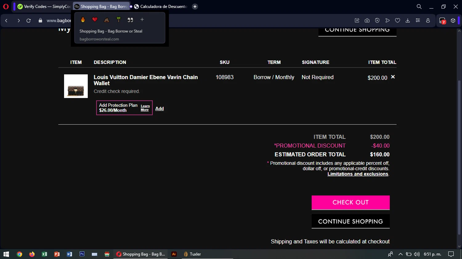 Bag Borrow or Steal promo code screenshot showing code GIFT20 applied at Bag Borrow or Steal checkout page. Uploaded by SimplyCodes community member SavingsTiger3479 on May 15, 2025