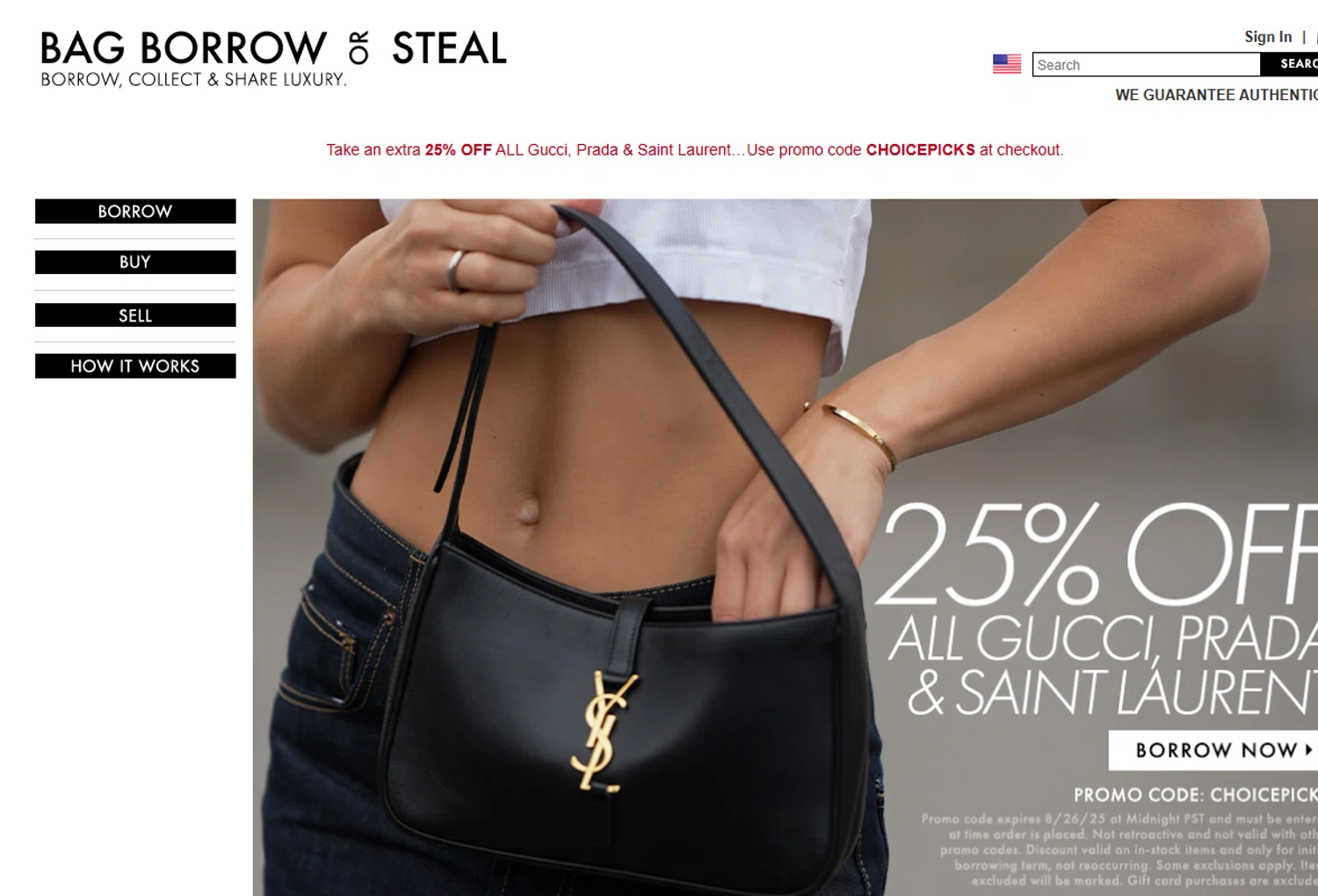 Bag Borrow or Steal promo code screenshot showing code CHOICEPICKS applied at Bag Borrow or Steal checkout page. Uploaded by SimplyCodes community member valeriaantonieta on Aug 26, 2025