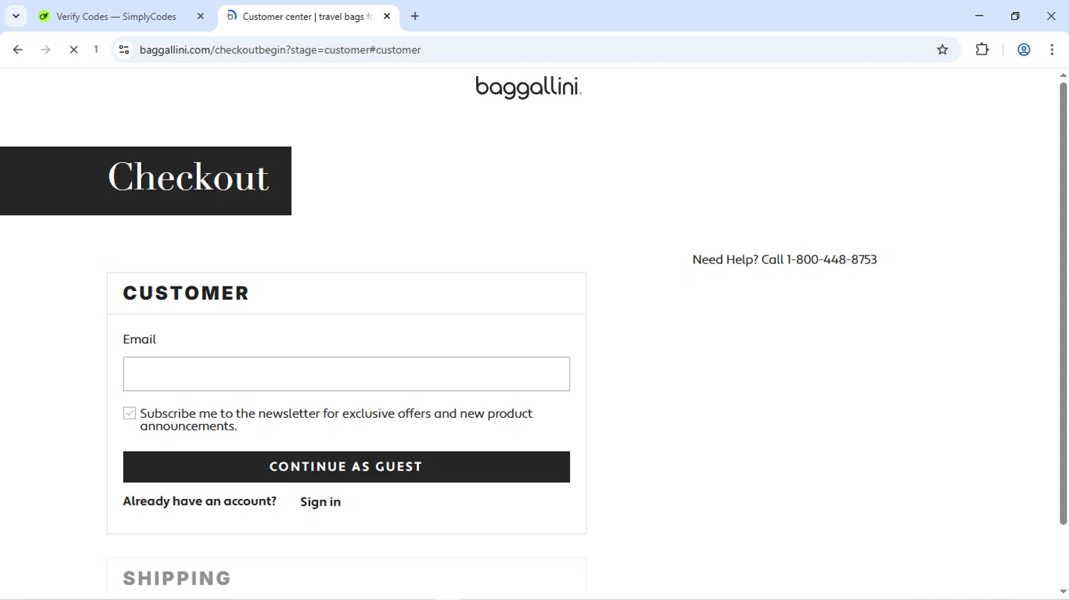 Baggallini promo code screenshot showing code FREESHIP applied at Baggallini checkout page. Uploaded by SimplyCodes community member Dizlike2025 on Aug 5, 2025