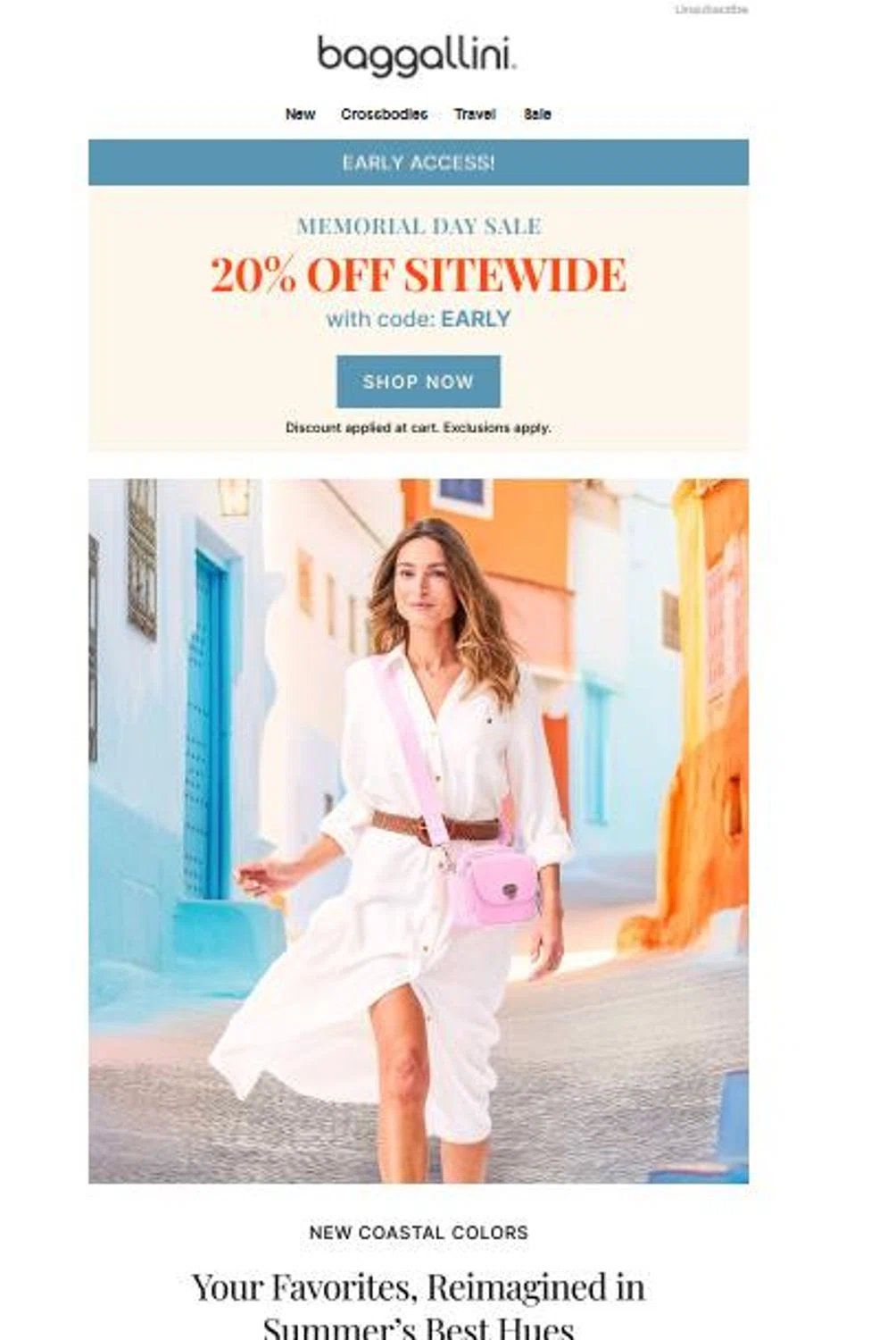 Baggallini promo code screenshot showing code early applied at Baggallini checkout page. Uploaded by SimplyCodes community member 6d796e616d656973 on May 22, 2025