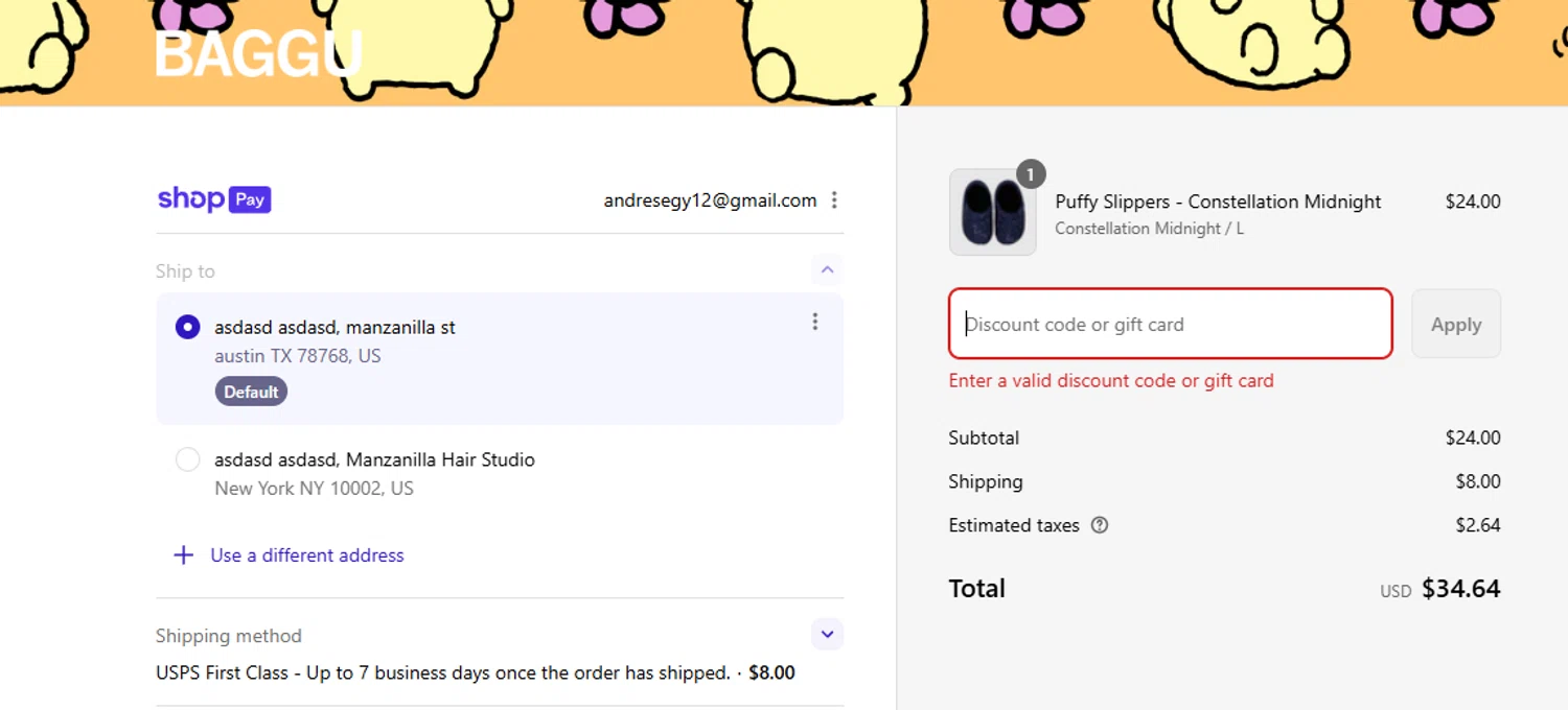 Baggu discount code screenshot showing code VHRVH3QJPDYP applied at Baggu checkout page. Uploaded by SimplyCodes community member WoskalJR on Aug 7, 2025