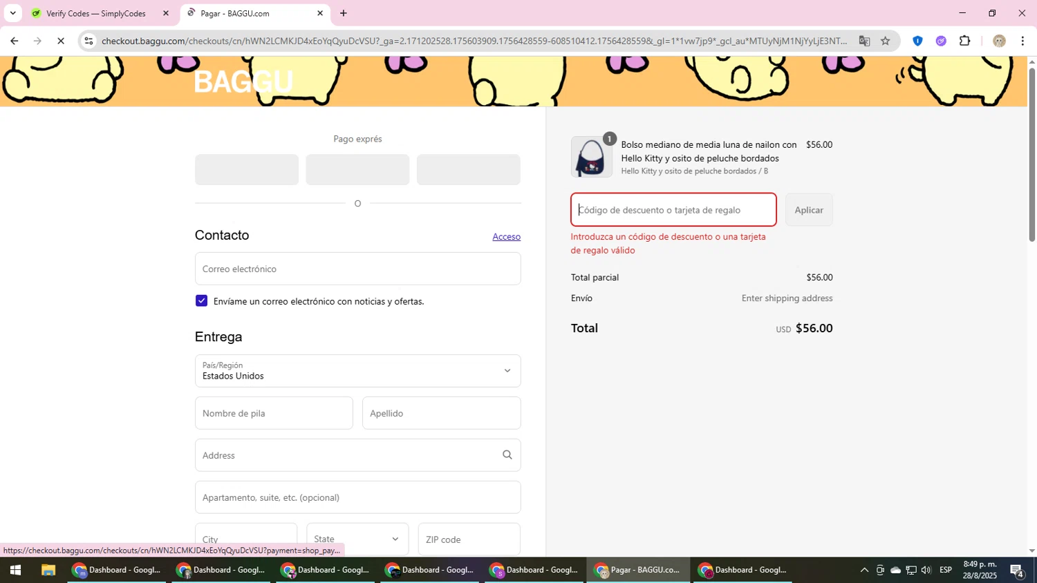 Baggu discount code screenshot showing code BAGGU4MORGAN applied at Baggu checkout page. Uploaded by SimplyCodes community member NobleScholar4826 on Aug 29, 2025