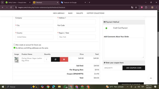 Baginc.com checkout page showing Baginc.com discount code box | Screenshot taken by SimplyCodes community member on Aug 4, 2025