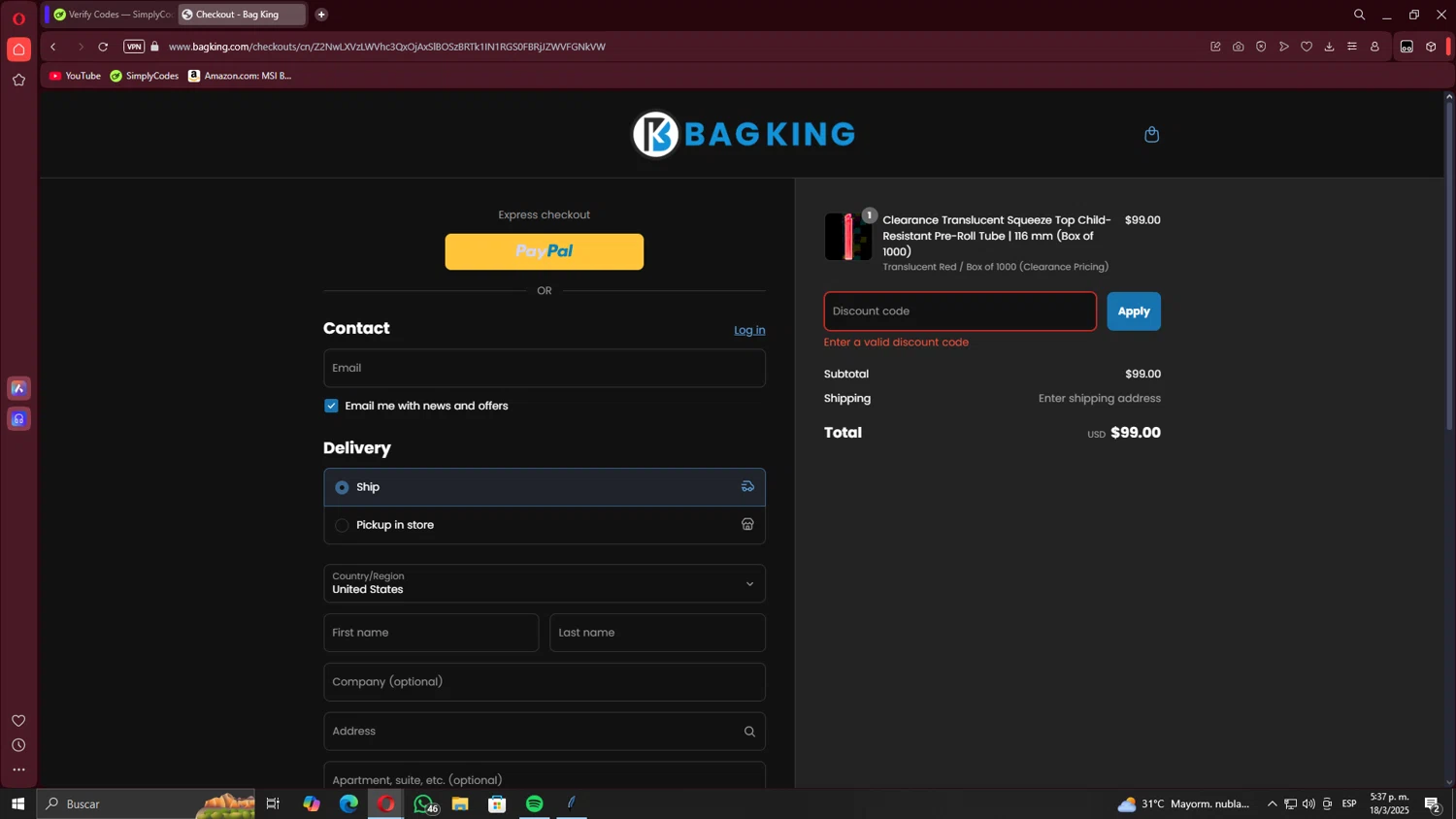 BagKing discount code screenshot showing code WINTERSALE applied at BagKing checkout page. Uploaded by SimplyCodes community member TheRodan on Mar 18, 2025