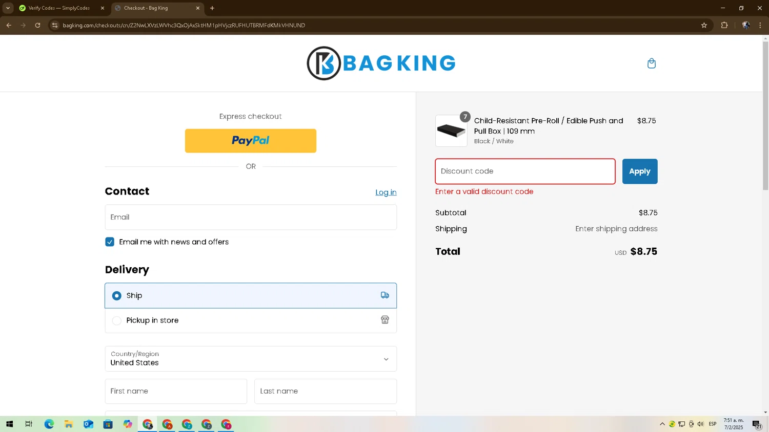 BagKing discount code screenshot showing code Bk10 applied at BagKing checkout page. Uploaded by SimplyCodes community member zadquiel on Feb 7, 2025