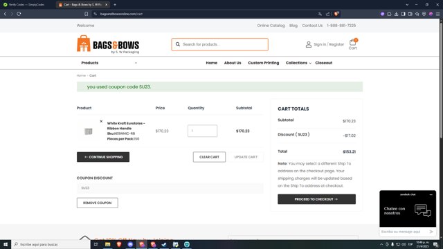 Bags & Bows checkout page showing Bags & Bows coupon code box | Screenshot taken by SimplyCodes community member on Apr 22, 2025