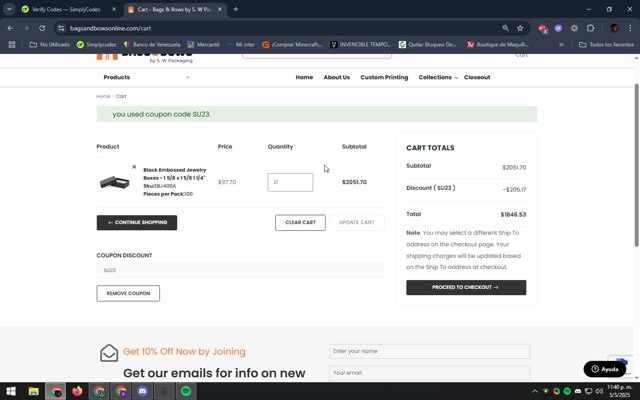 Bags & Bows checkout page showing Bags & Bows coupon code box | Screenshot taken by SimplyCodes community member on May 6, 2025