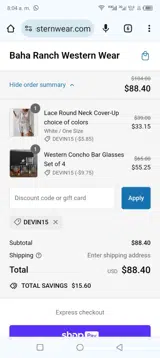 Baha Ranch Western Wear coupon verification screenshot