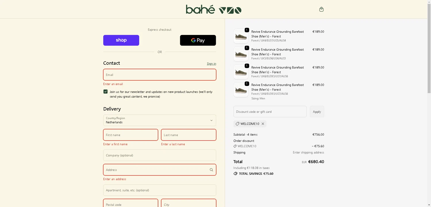 Bahé promo code screenshot showing code WELCOME10 applied at Bahé checkout page. Uploaded by SimplyCodes community member SwiftLynx7415 on Oct 23, 2025