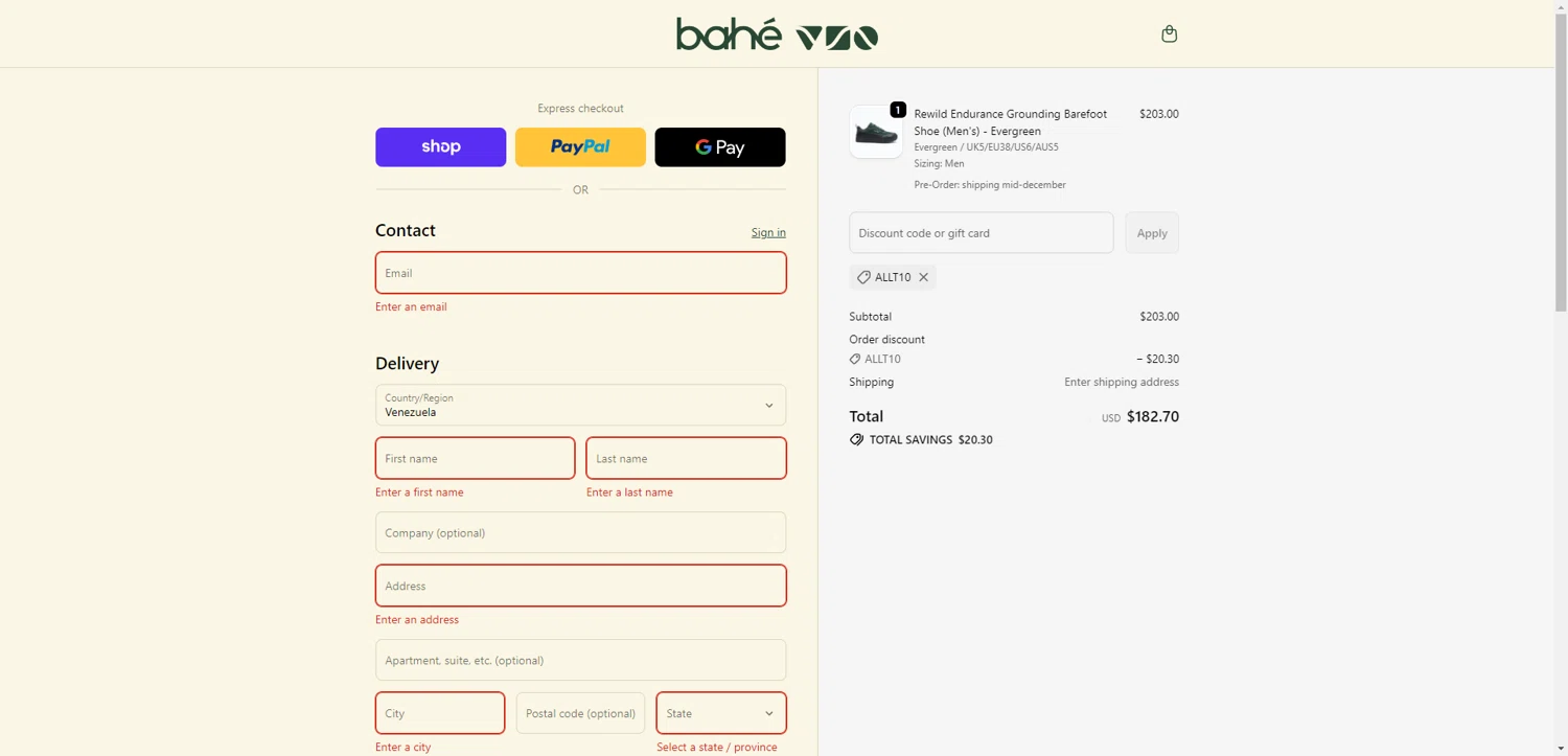 Bahé promo code screenshot showing code ALLT10 applied at Bahé checkout page. Uploaded by SimplyCodes community member TreasureKnight4134 on Nov 30, 2025