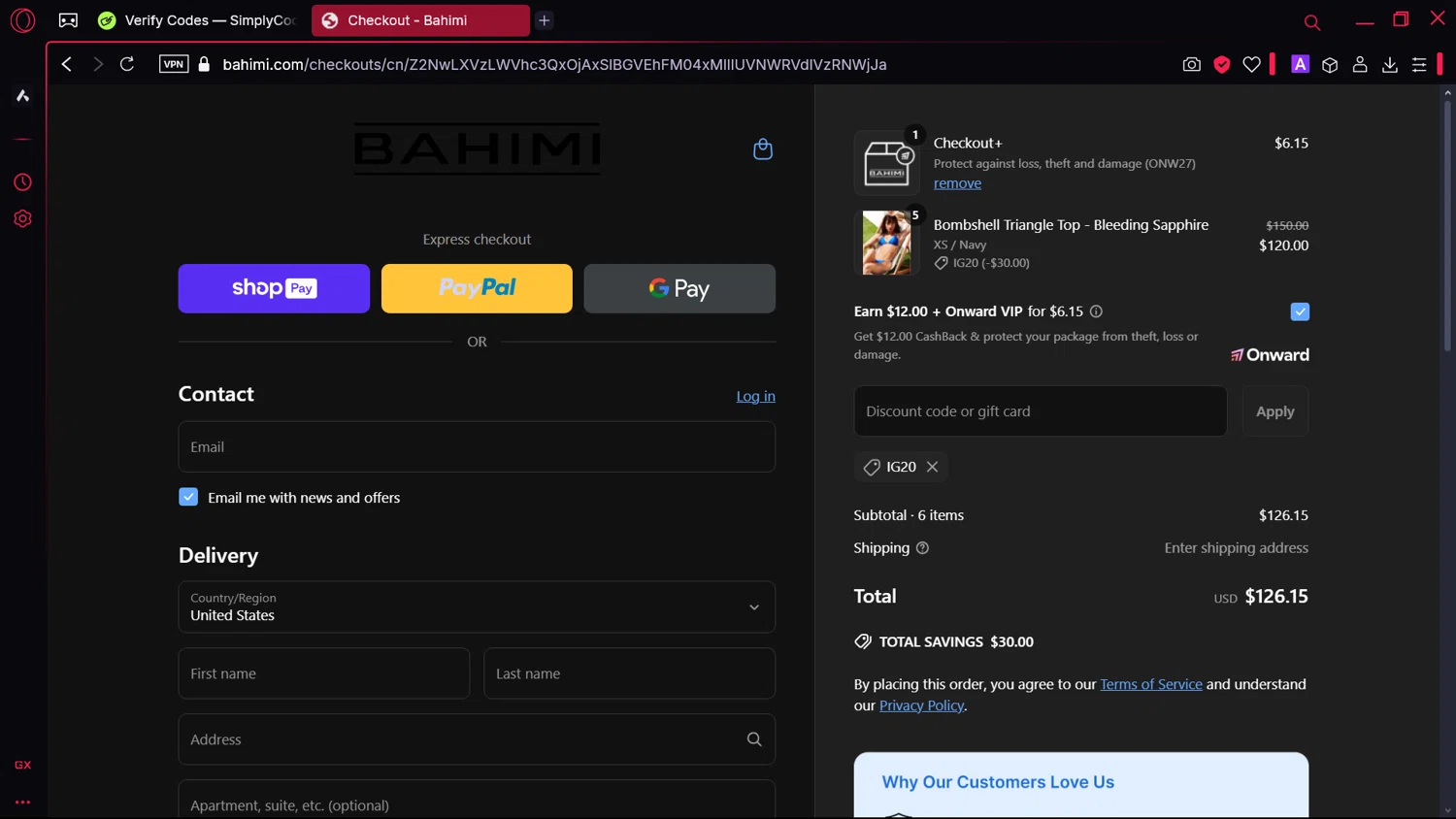 Bahimi promo code screenshot showing code IG20 applied at Bahimi checkout page. Uploaded by SimplyCodes community member comidaparallevar on Mar 16, 2025