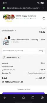 Bailey's Blossoms coupon verification screenshot