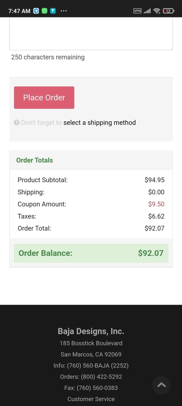 Baja Designs checkout page showing Baja Designs coupon code box | Screenshot taken by SimplyCodes community member on Sep 16, 2021