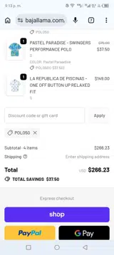 POLO50 coupon verification screenshot