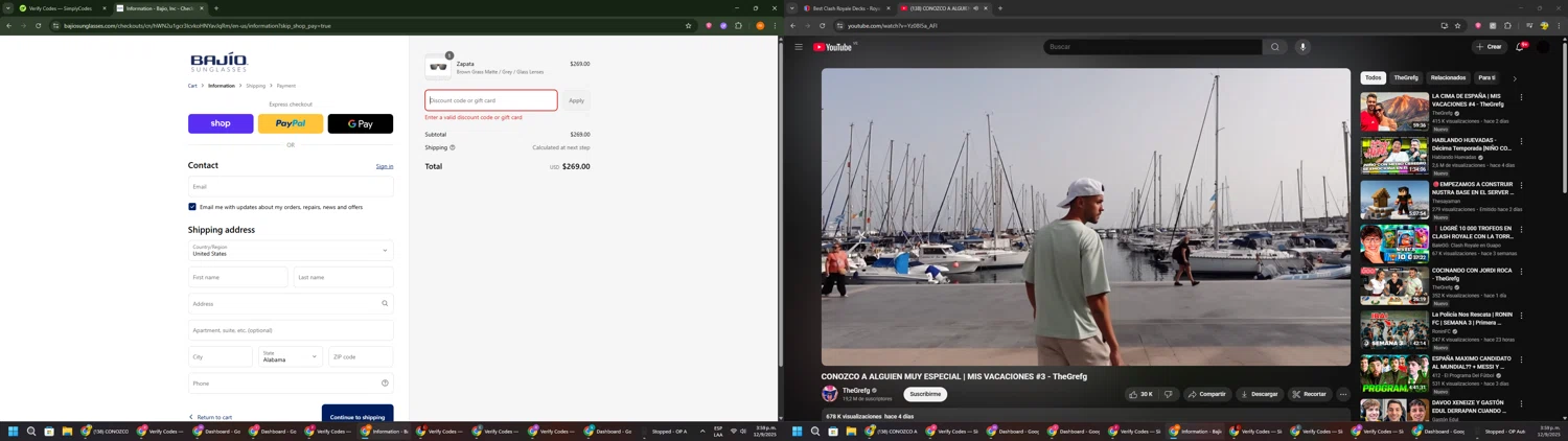 Bajio Sunglasses discount code screenshot showing code COMEBACK10 applied at Bajio Sunglasses checkout page. Uploaded by SimplyCodes community member Davoxeneixe on Sep 12, 2025