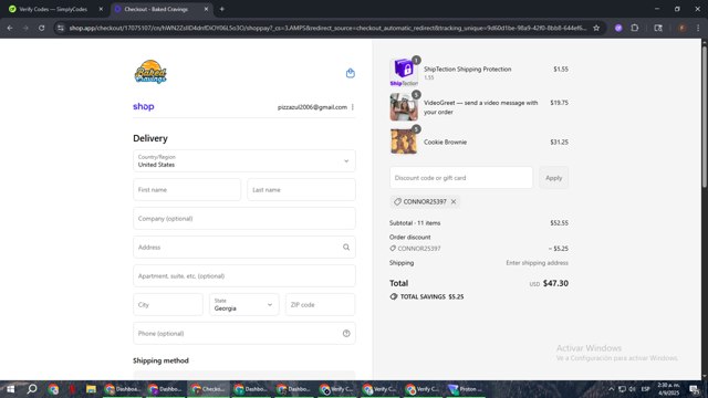 Baked Cravings checkout page showing Baked Cravings discount code box | Screenshot taken by SimplyCodes community member on Sep 4, 2025