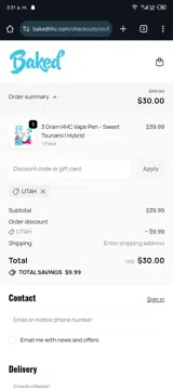 Baked HHC coupon verification screenshot