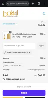 SWEETSADIECOOKIECO15 coupon verification screenshot