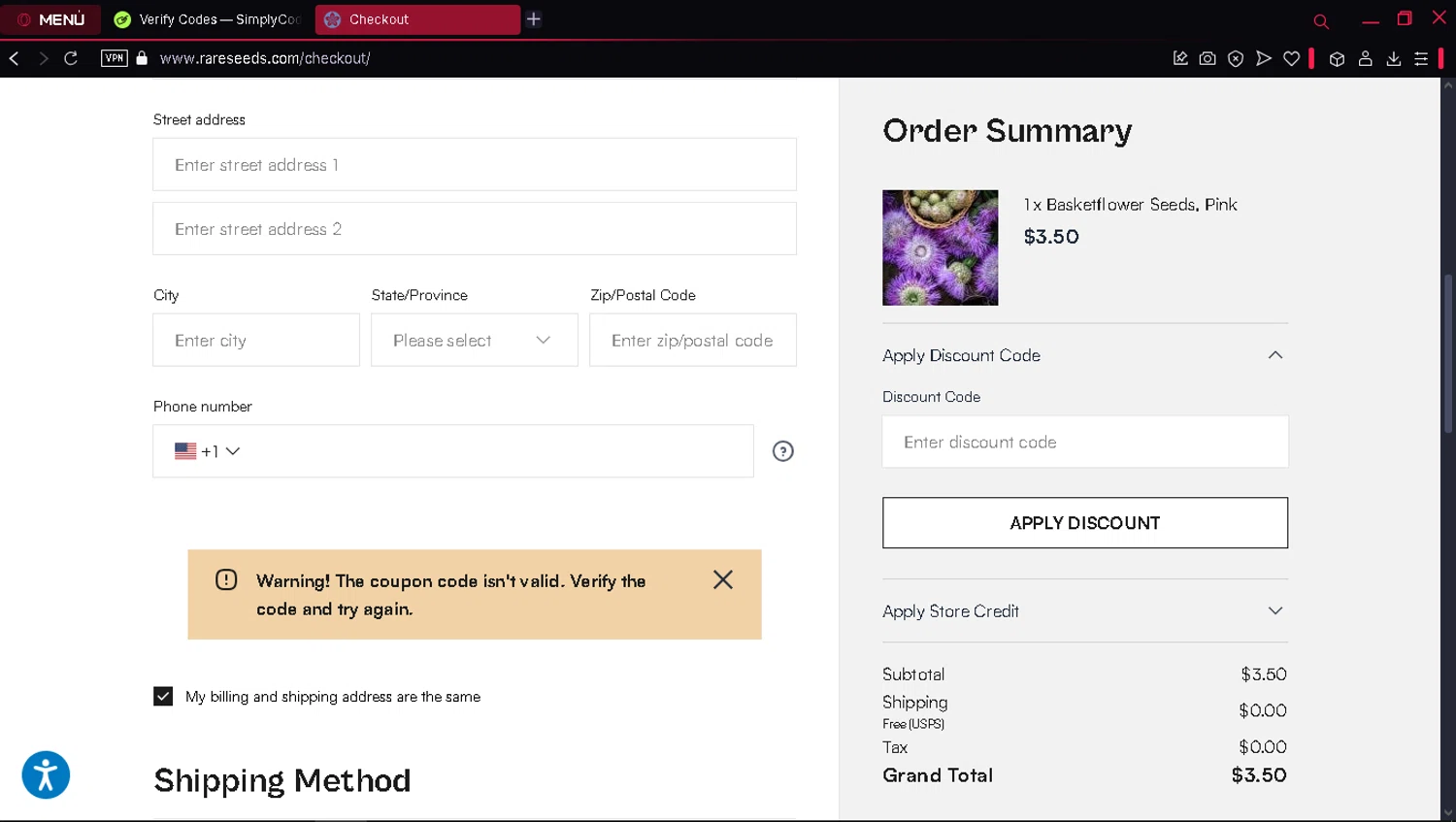 Baker Creek Heirloom Seed Company checkout page showing Baker Creek Heirloom Seed Company promo code box | Screenshot taken by SimplyCodes community member on Feb 2, 2025