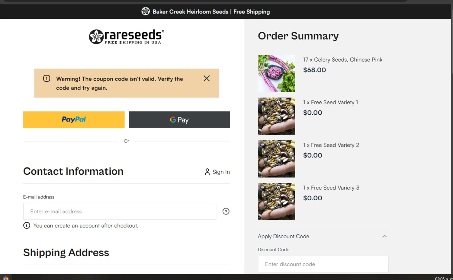 Baker Creek Heirloom Seed Company promo code screenshot showing code tomato applied at Baker Creek Heirloom Seed Company checkout page. Uploaded by SimplyCodes community member cuticula on Feb 22, 2025
