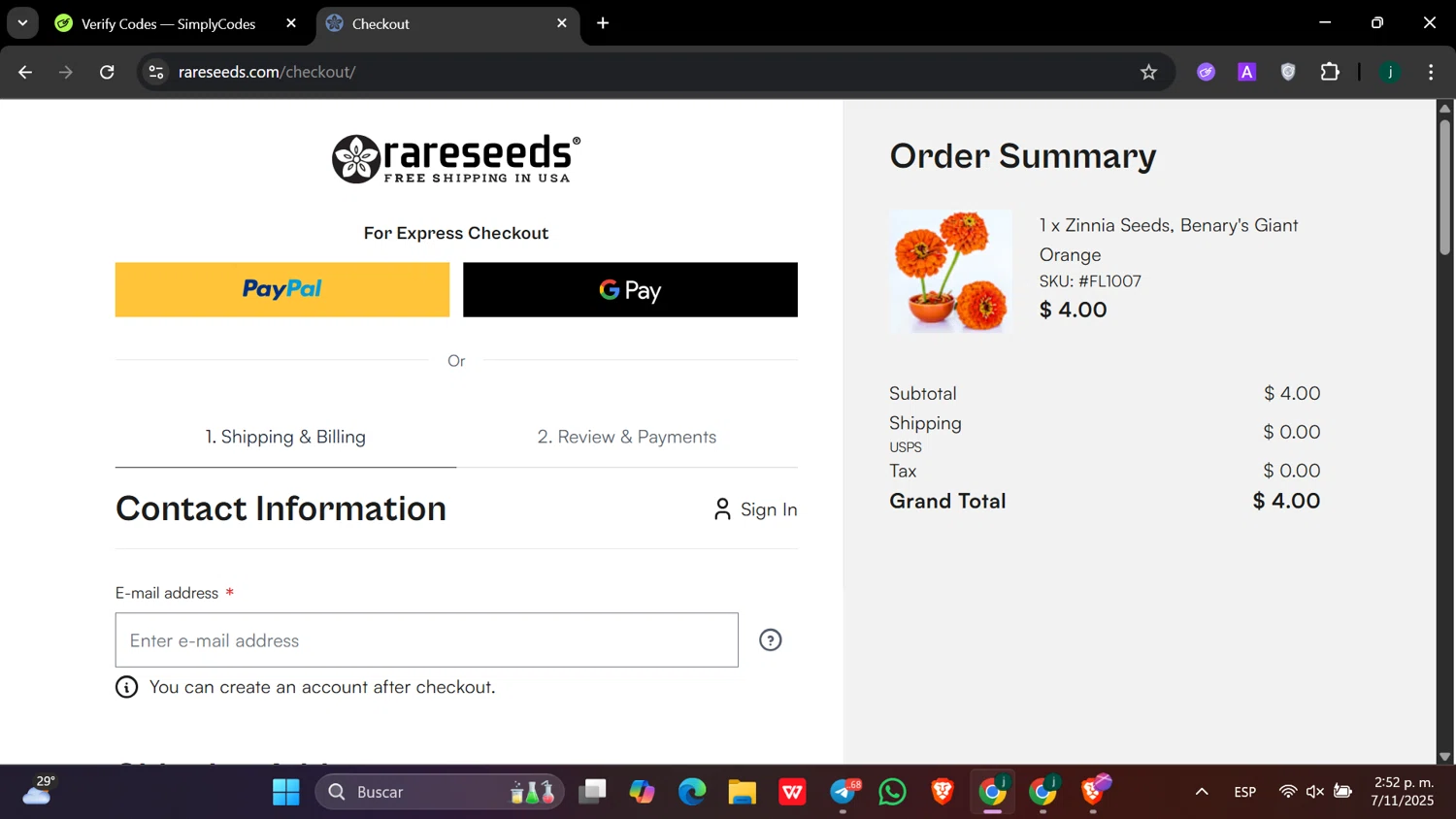 Baker Creek Heirloom Seed Company promo code screenshot showing code PLANT10 applied at Baker Creek Heirloom Seed Company checkout page. Uploaded by SimplyCodes community member hanzell03 on Nov 7, 2025