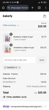 BAKERLY15 coupon verification screenshot