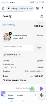 Welcome15 coupon verification screenshot