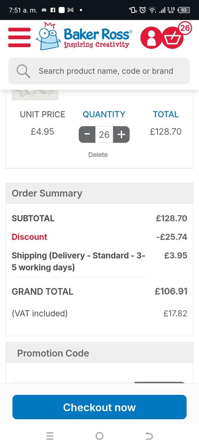 Baker Ross checkout page showing Baker Ross promo code box | Screenshot taken by SimplyCodes community member on Jun 4, 2025
