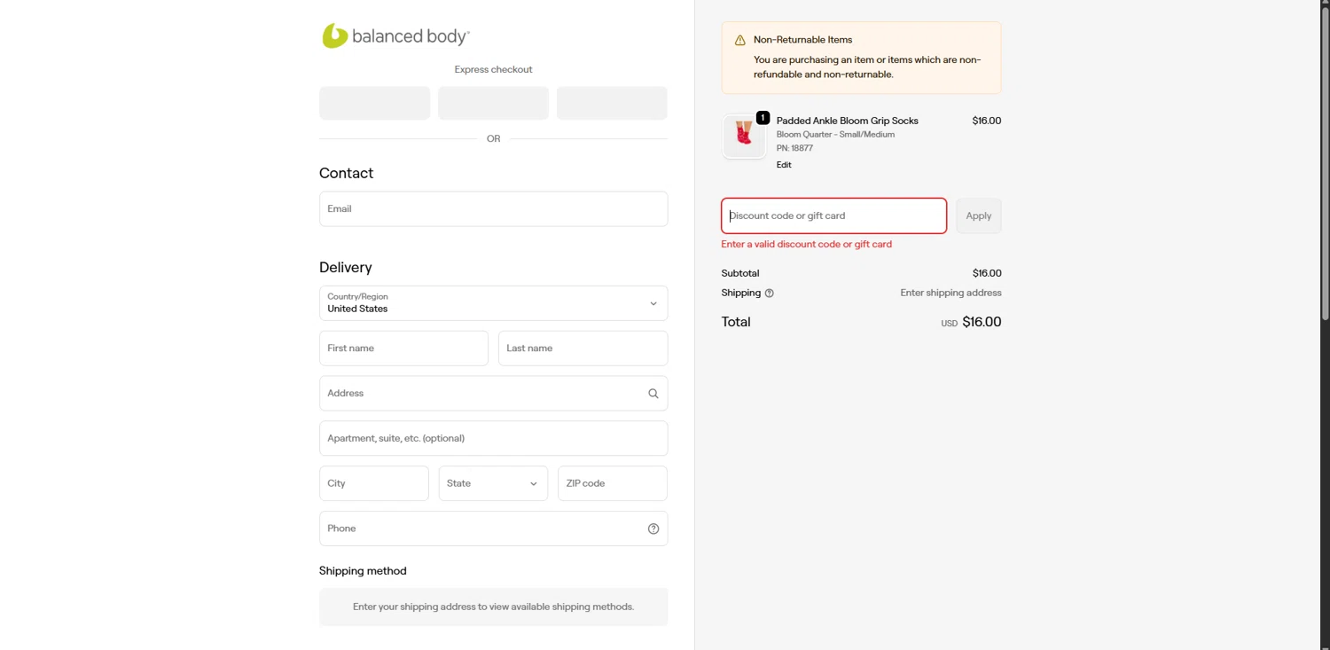 Balanced Body promo code screenshot showing code SOCKLUV applied at Balanced Body checkout page. Uploaded by SimplyCodes community member FrugalTitan8640 on Dec 9, 2025