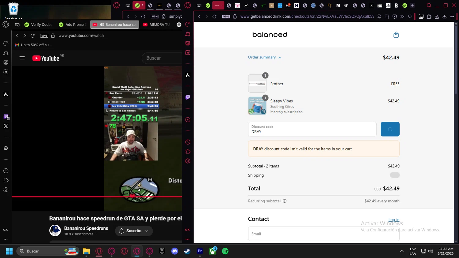 Balanced Supplements promo code screenshot showing code DRAY applied at Balanced Supplements checkout page. Uploaded by SimplyCodes community member Halanweik on Jun 21, 2025