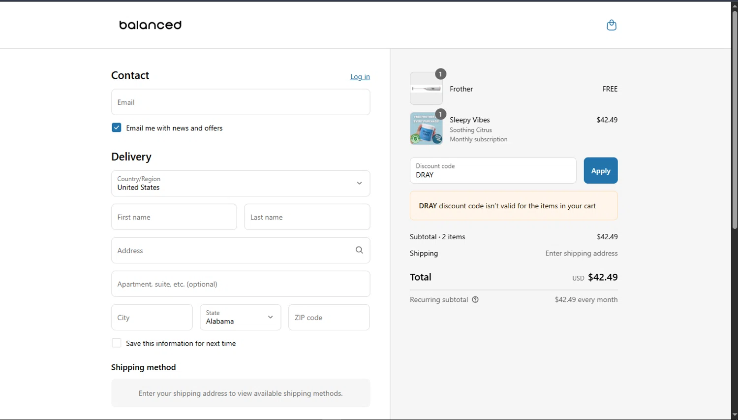 Balanced Supplements promo code screenshot showing code DRAY applied at Balanced Supplements checkout page. Uploaded by SimplyCodes community member TokioMiller on Jul 20, 2025