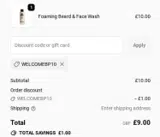 WELCOMEBP10 coupon verification screenshot
