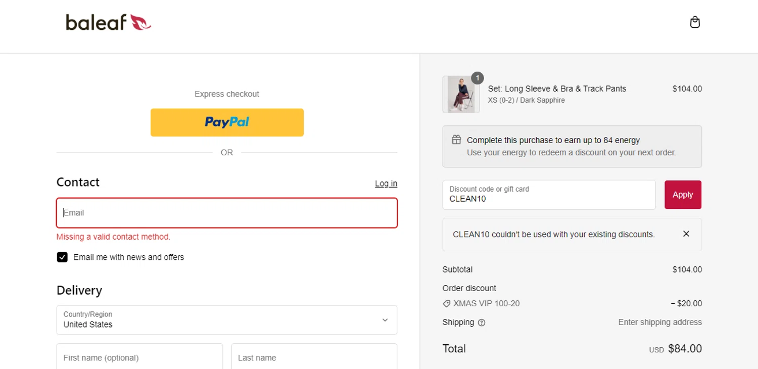 where to use Baleaf Sports promo code box