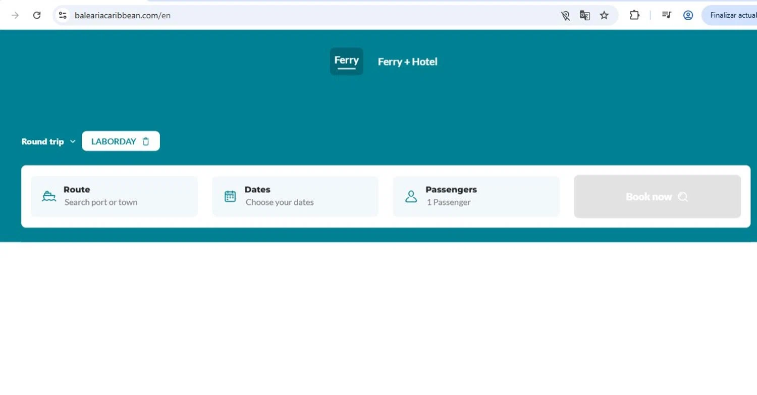 Balearia Caribbean promo code screenshot showing code LABORDAY applied at Balearia Caribbean checkout page. Uploaded by SimplyCodes community member ramonlopez1 on Dec 20, 2025