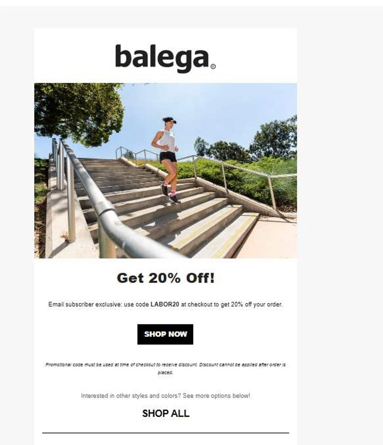 Balega promo code screenshot showing code LABOR20 applied at Balega checkout page. Uploaded by SimplyCodes community member 6d796e616d656973 on Aug 29, 2025