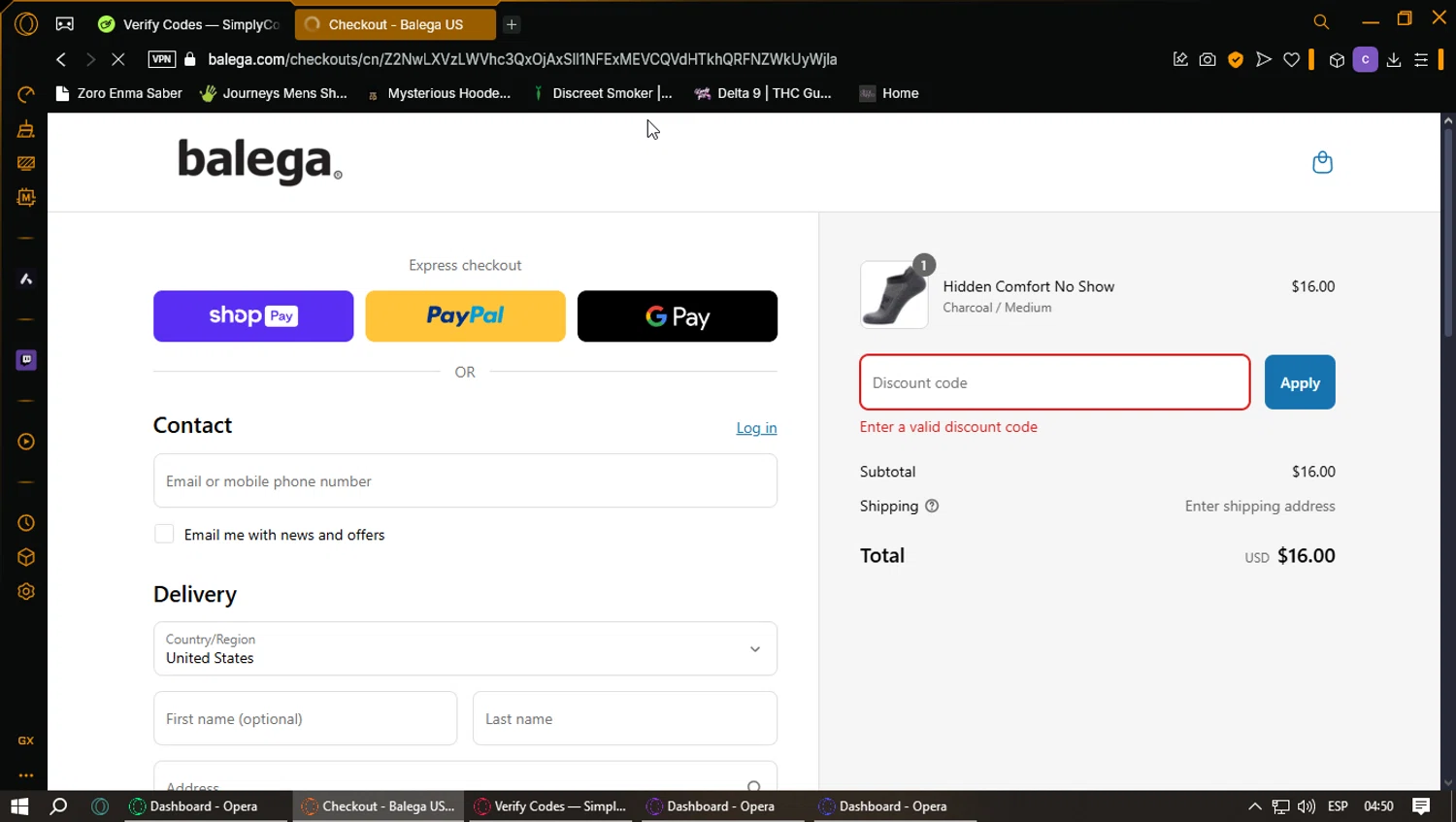 Balega promo code screenshot showing code SPRINGSALE2025 applied at Balega checkout page. Uploaded by SimplyCodes community member ExtraordinaryPhoenix3689 on Apr 6, 2025